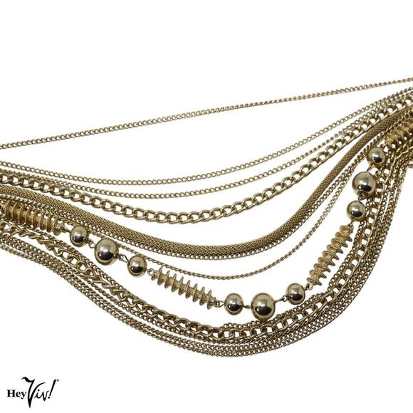 Vintage Multi Strand Chain Necklace Statement Chunky Collar Style 17" - Hey Viv - Picture 2 of 7